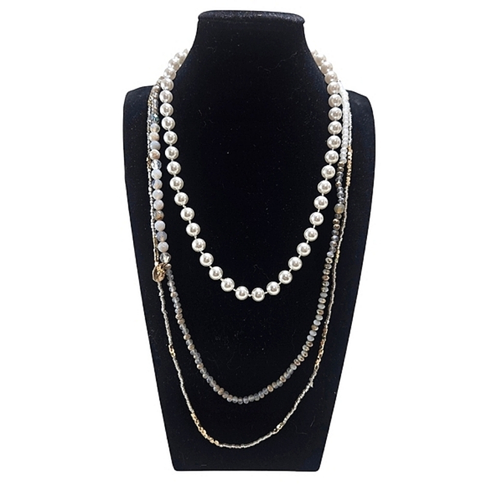 NWT A Touch of Style Acrylic Glass Silver Gray Multi Strand Necklace Gray Pearl